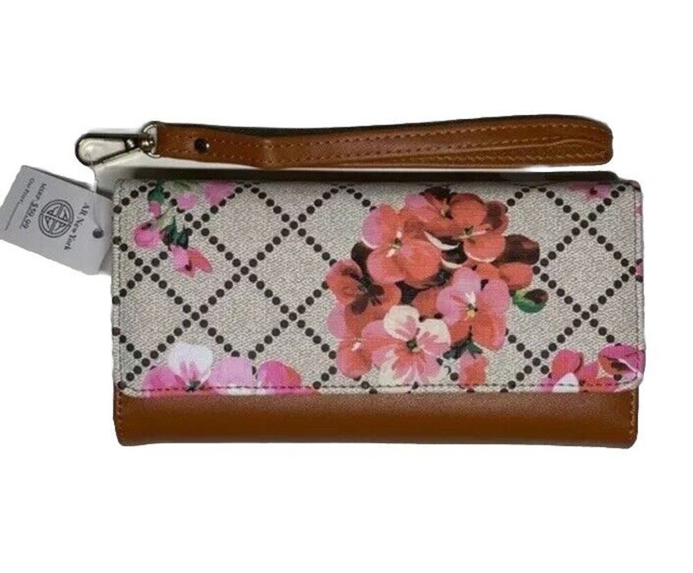 AR New York Women’s Brown Floral Print Wallet Faux Leather NWT NEW Colorful $60
